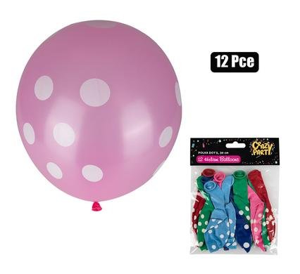 Balloons helium 12pc polka dot f-01