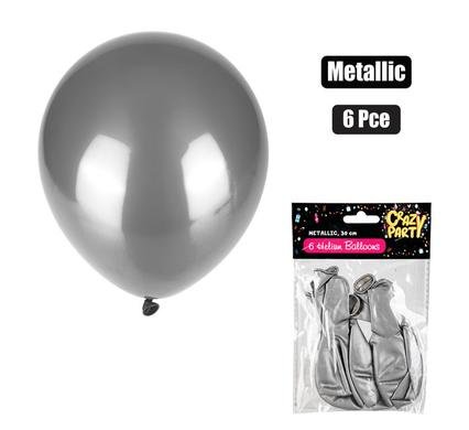Balloons helium 6pc metallic silver f-01