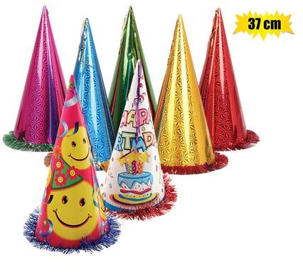 Hat cone with tinsel assorted 37cm