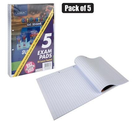 Book exam-pad 80-sheets punched 5pk