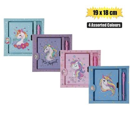 Novelty unicorn notebook w/pen 19x18cm