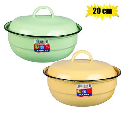 022-001020 Food dish enamel 20cm w/lid plain