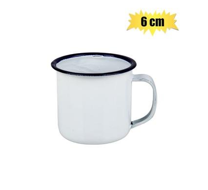 Mug enamel 6cm white w/blue rim