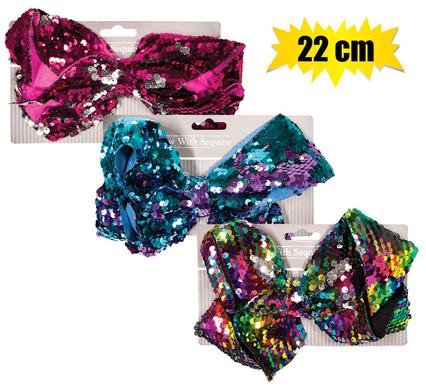 033-001254 Hair bow oversize asstd sequins 22cm