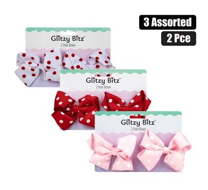 033-001256 Hair bow polka dot 2pc asstd