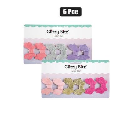 033-001258 Hair bow glitter 6pc