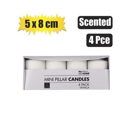 Candle set 4pc pillars 5x8cm scented