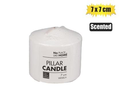 Candle pillar round white 7x7cm scented