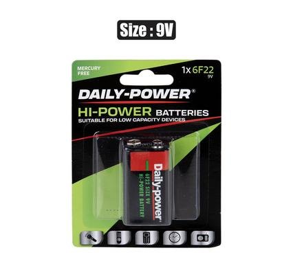 Batteries h/power size:9volt/6f22 - 1pce