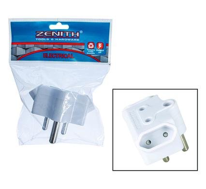 Plug-adaptor 1x16amp+2x5amp-2pin zenith