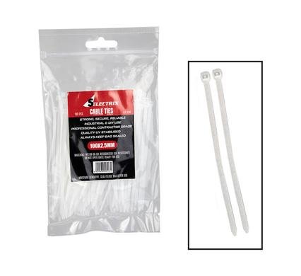 Cable-ties 2.5x100mm white 100's bulk
