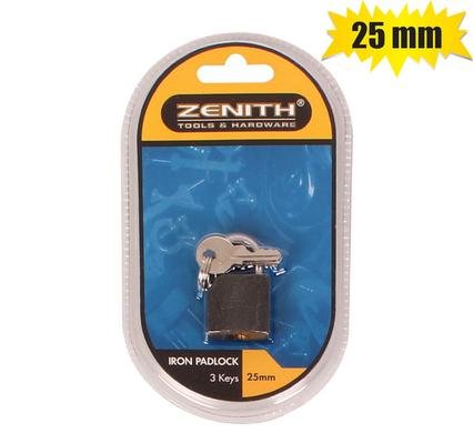 Padlock zenith iron 25mm carded