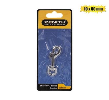 Snap-hook+swivel cp 10x 60mm