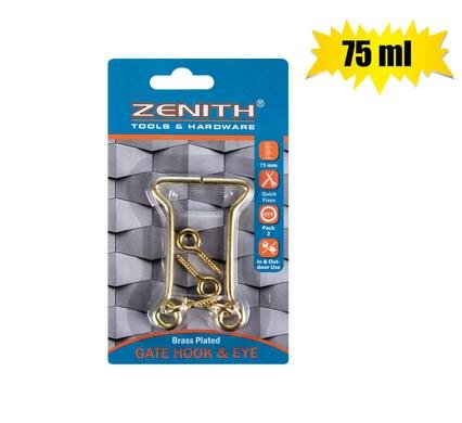055-002902-H Gate-hook+eye brassed 75mm 2pce zenith