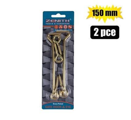 055-002907-AH Gate-hook+eye brassed 150mm 2pce zenith
