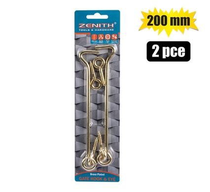 055-002907-BH Gate-hook+eye brassed 200mm 2pce zenith