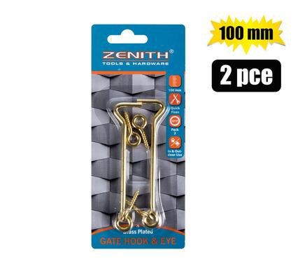055-002907-H Gate-hook+eye brassed 100mm 2pce zenith