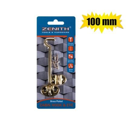 Cabin-hook+eye brass+screws 100mm zenith