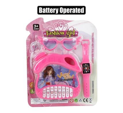 065-000017 Musical piano b/o, sunglass & watch set