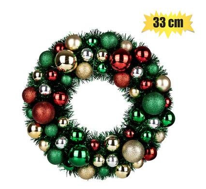 Xmas wreath tinsel w/baubles 33cm