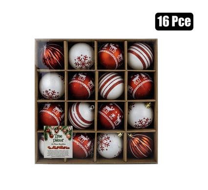 Xmas tree decor ball red & white 16pcm