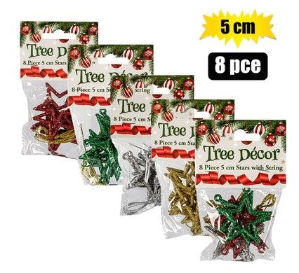 Xmas tree decor star set 8pc 5cm