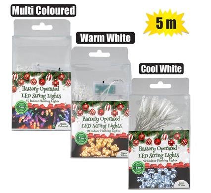 Xmas lights b/o in 50led 5m asstd-flash