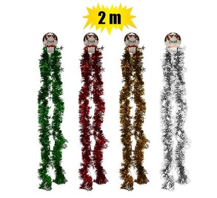 Xmas garland tinsel stars & trees 2m