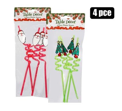 Xmas table decor straws 4pc asstd