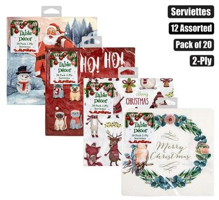 Xmas table decor serviettes 2ply pk-20