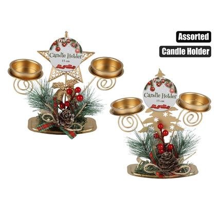 Xmas table decor candleholder asstd