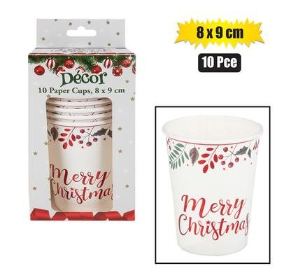 Xmas table decor paper cups 10pc 8x9cm