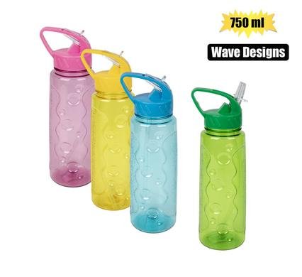 Water bottle 730ml w/straw wave design