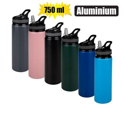 Water bottle 750ml aluminium wstraw