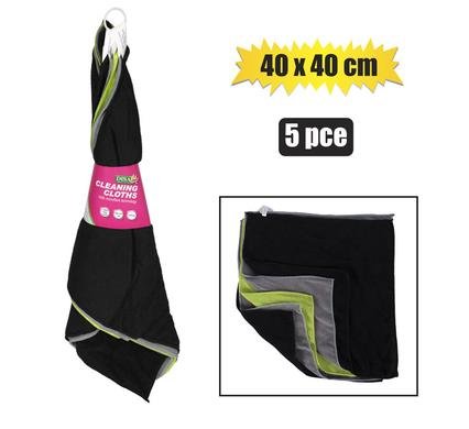 Cloth microfibre 40x40cm 5pce mixed col