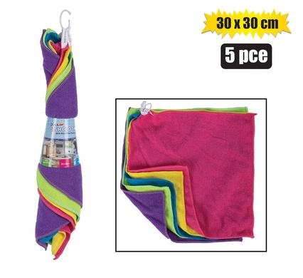 Cloth microfibre 30x30cm 5pce mixed col