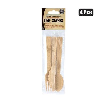 Bamboo cutlery 4pc w/serviette