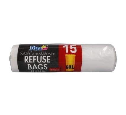 Refuse bag clear 15pc 750x950mm