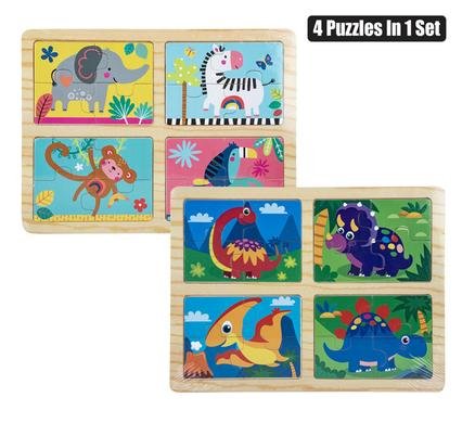 Puzzle wood tray asstd 4 x 4pc