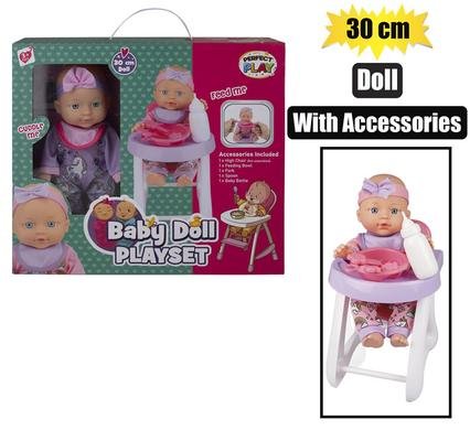 Doll baby 30cm with high chair & acc