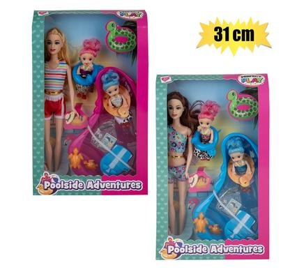 Doll med 31cm bonnie family+pool set