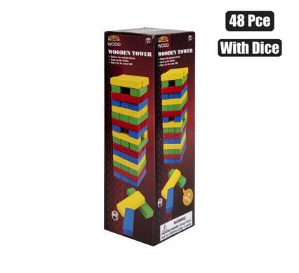 Game wood tower colour 48 piece w/dice