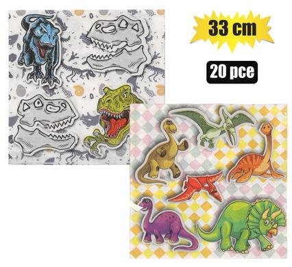 Serviettes 2ply 33cm 20pc dinosaurs