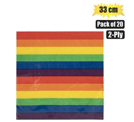 Serviettes 2ply 33cm 20pc rainbow