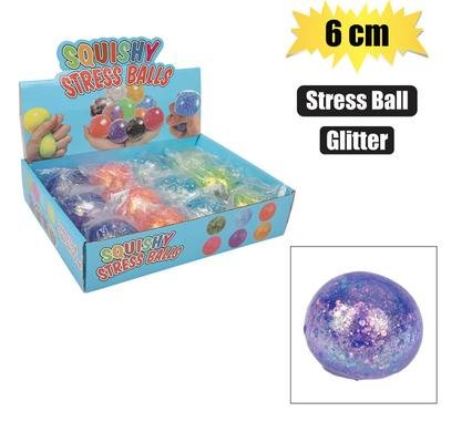 Novelty ball stress w/glitter 6cm